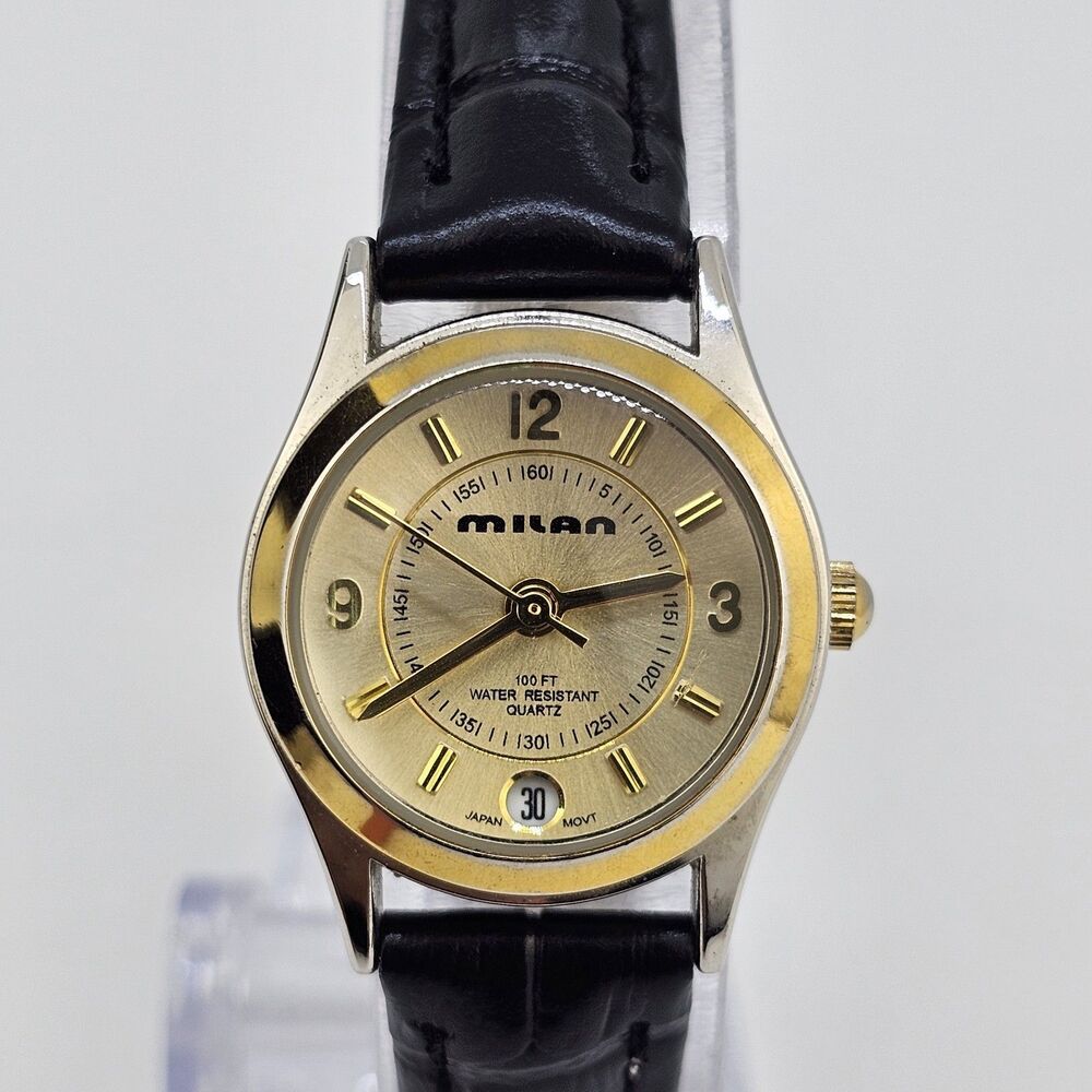 22MM Milan Women's‎ Watch Gold Dial Date Indicator New Leather Bands New Battery